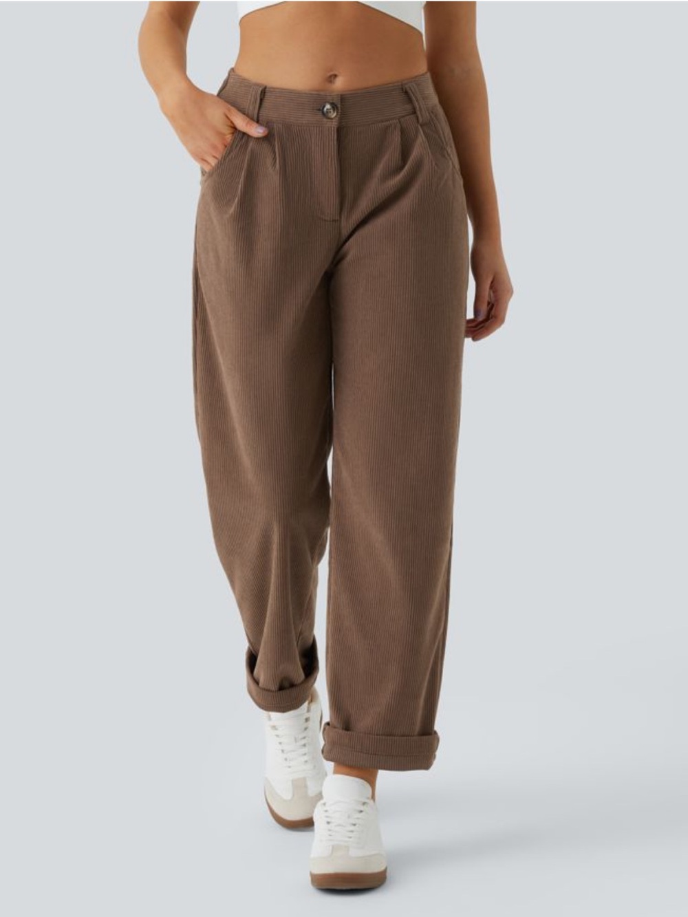 HALARA Corduroy Ribbed Wide-Leg Pants in Chocolate Mauve Brown Size XL